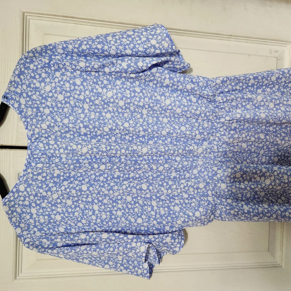 Blue and White Floral Wrap Dress - Picture 8 of 8